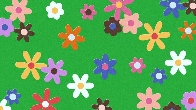 abstract flower meadow vintage style 70s loop animation grain texture risograph modern colorful flowers on grass loop animation 