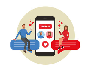 Dating app concept with man and woman match