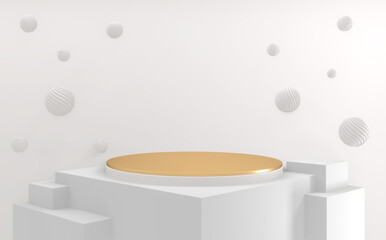 White style, Podium minimal geometric. 3D rendering