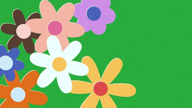 abstract flower meadow vintage style 70s loop animation grain texture risograph modern colorful flowers on grass loop animation 