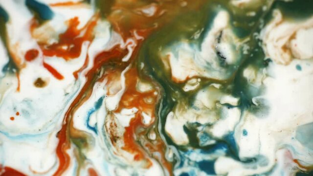 Luqiud vivid red and blue color mixing together on white background. Painting, splash marble abstract texture