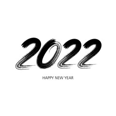 2022 Happy New Year. Handwritten calligraphy text lettering. Minimalistic design template. Perfect for greeting card, poster, banner. Vector Illustration