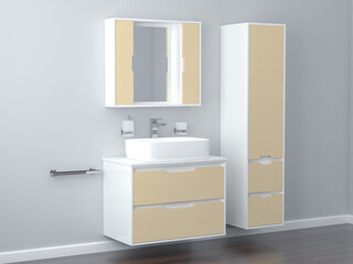 Bathroom furniture. Cabinet drawer mirror and sink