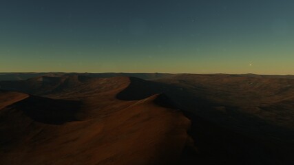 Naklejka premium beautiful view from an exoplanet, a view from an alien planet, a computer-generated surface, a fantastic view of an unknown world, a fantasy world 3D render 