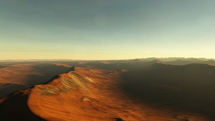 beautiful view from an exoplanet, a view from an alien planet, a computer-generated surface, a fantastic view of an unknown world, a fantasy world 3D render
