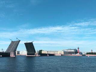 Drawbridge across Neva river in St. Petersburg, Russia