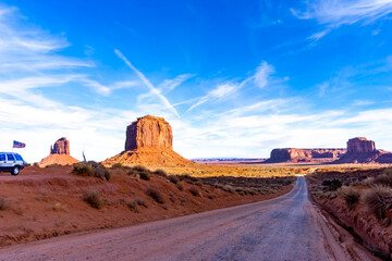 USA, Monument Valley Navajo Tribal Park in Arizona on sunset. January 