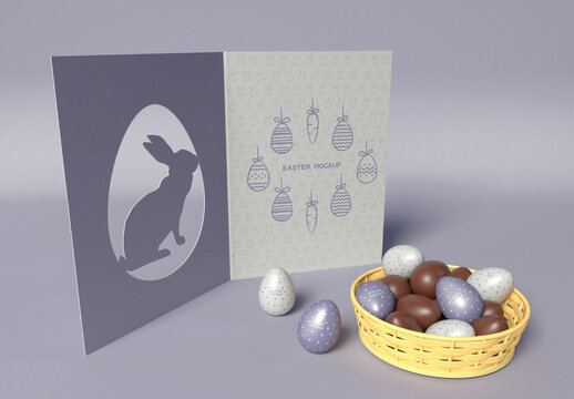 Easter Eggs in Basket Mockup