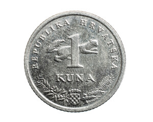 Croatia one kuna coin isolated on white background