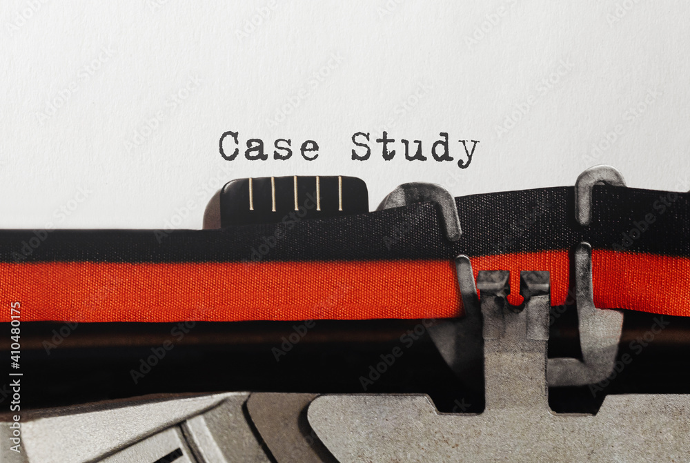 Aufkleber Text Case Study typed on retro typewriter