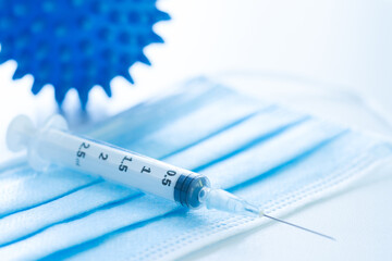 Injection syringe. Covid-19 coronavirus vaccination concept