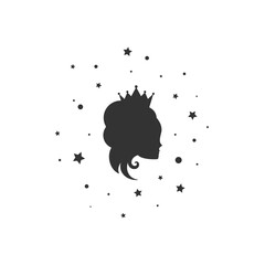 Beautiful princess with crown, stars and tinsel. Women's elegant silhouette with beautifull hairstyle.