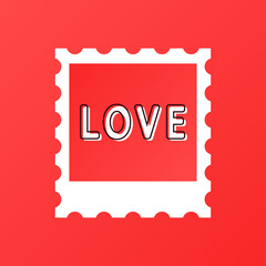 Valentine day poster design. Love text in Postage stamps.