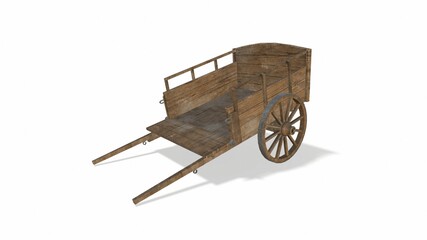 Old wheel from a cart on a white background 3d-illustration3d-rendering