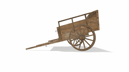 Old wheel from a cart on a white background 3d-illustration3d-rendering