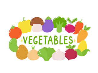 Vegetables illustration set. Isolated on white background. Vector cartoon illustration design, simple flat style. Funny vegetables banner concept