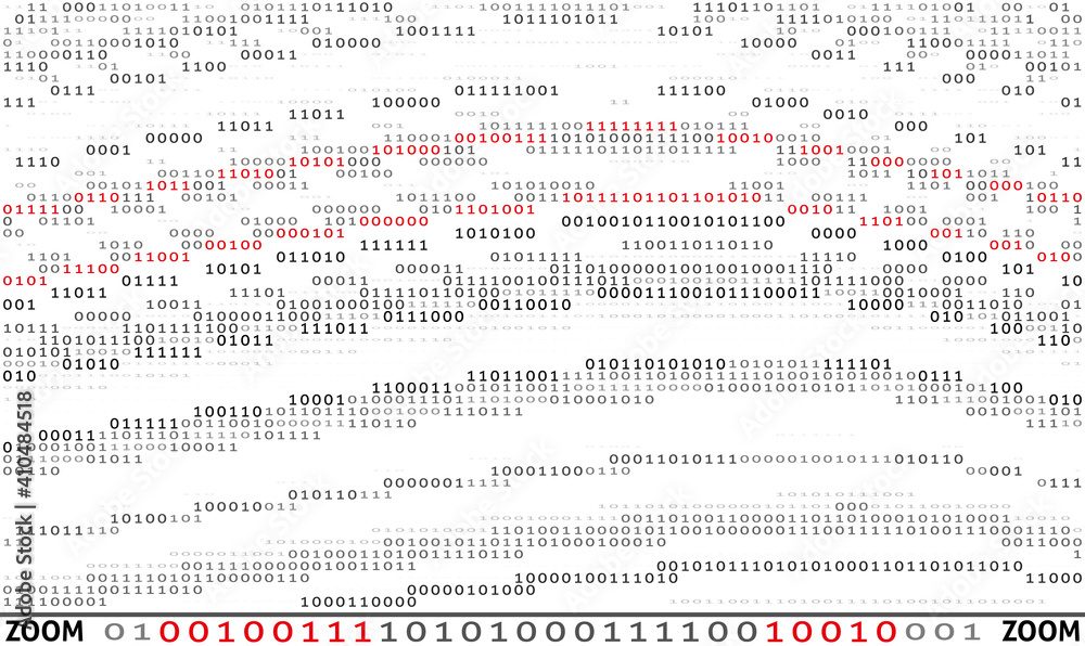 Poster Binary code. Texture of black, gray and red zeros and ones