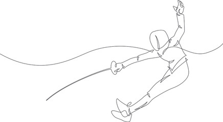 Continuous line drawing of fencer silhouette. Fencing defend.