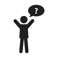 Obraz premium Question icon vector male person profile avatar with speech bubble symbol for discussion and information in flat color glyph pictogram illustration