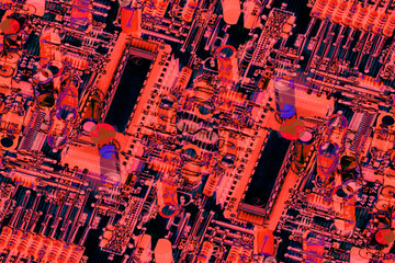 Electronic Microcircuit Board Red Abstract Background