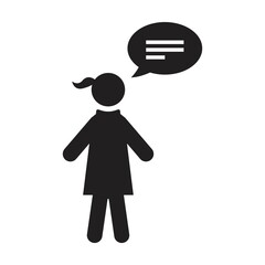 Meeting icon vector female person profile avatar with speech bubble symbol for discussion and information in flat color glyph pictogram illustration