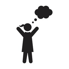 Think bubble icon vector female person profile avatar with bubble symbol for idea and information in flat color glyph pictogram illustration