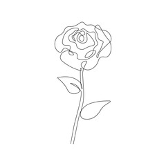One line rose design. Abstract simple floral drawing minimalist botanical art for print, tattoo. Vector continuous line illustration