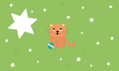 Cat with a ball of wool and a starry green background