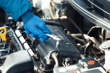 Car repair close up in auto repair shop