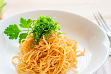 蒸し麺のたらこスパゲティ