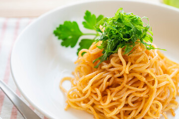 蒸し麺のたらこスパゲティ