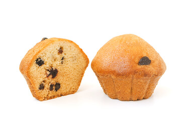 Cupcake with raisins isolated on white background .