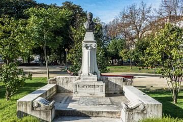 Statue of Joao Joaquim Marques da Silva Oliveira in Jardim de Sao Lazaro - small park in Porto city, Portugal