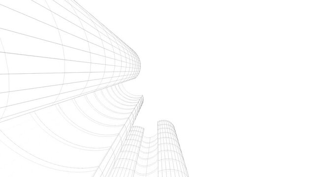 Architecture building construction.  Linear 3D view. Concept sketch background.  