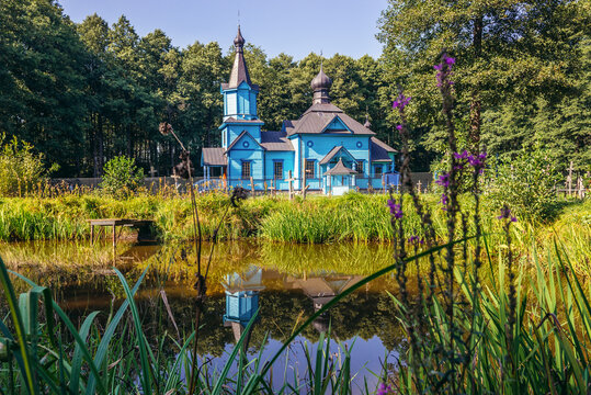 Exterior view of wooden Orthodox church in Koterka village, Podlasie region of Poland