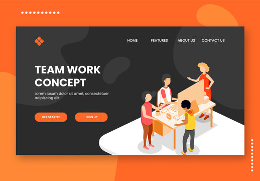Team Work Concept Based Landing Page with Business People Working Together at Workplace