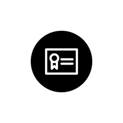 Certificate icon in round black style. Vector