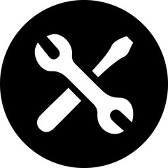 Repair tools icon vector. Black circle background. Maintenance signs and symbols.
