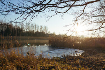 River sunset in winter