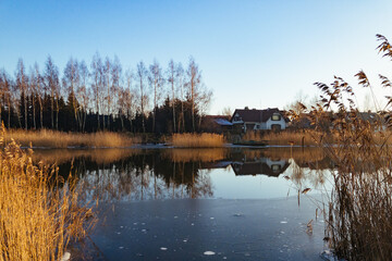 Mirroring river in winter