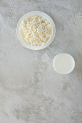 Russian cottage cheese on a light background top view