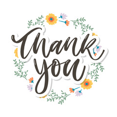 Cute Thank You Script Card Flowers Letter text