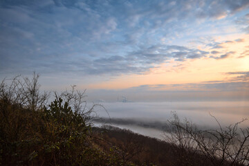 foggy morning at sunrise