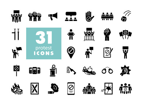 Protest, strike, revolution set vector glyph icons