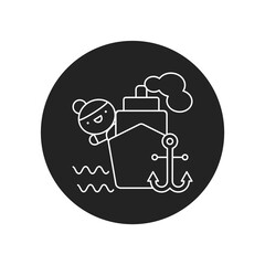 Water tourism glyph black icon. Cute girl on ship kawaii pictogram. Sign for web page, mobile app, button, logo. Vector isolated element.