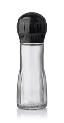 Front view of empty glass pepper mill