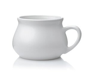 Side view of porcelain one handle soup bowl