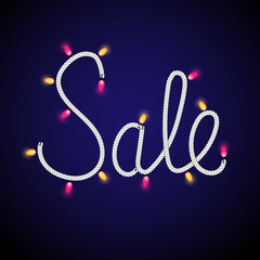 sale promotion glowing light violet, gold and pink banner with reflection and shiny garland element