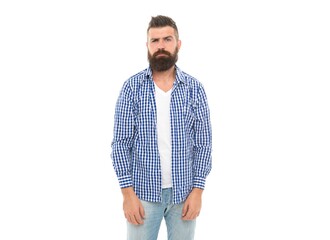 his perfect style. charisma and confidence. confident bearded man in casual checkered shirt.