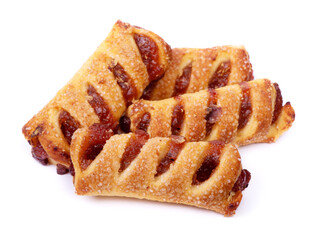 Group of puff pastries cakes with jam isolated